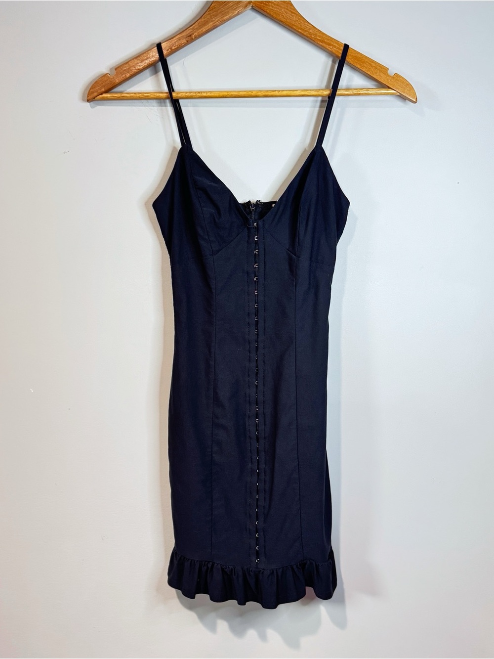 Altar'd State Black Corset Mini Dress Hook & Eye Detail Ruffle Hem Coquette XS